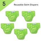 KaWaii Baby Pack of 5 Reusable Swim Diapers for Swimming, Lightweight, Adjustable, Neon Green