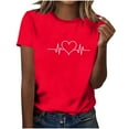 thumbnail image 2 of Njagoc3 Women's Heartbeat Line Heart Print Short Sleeve Top - Romantic Valentine's Day Casual Wear, 2 of 6