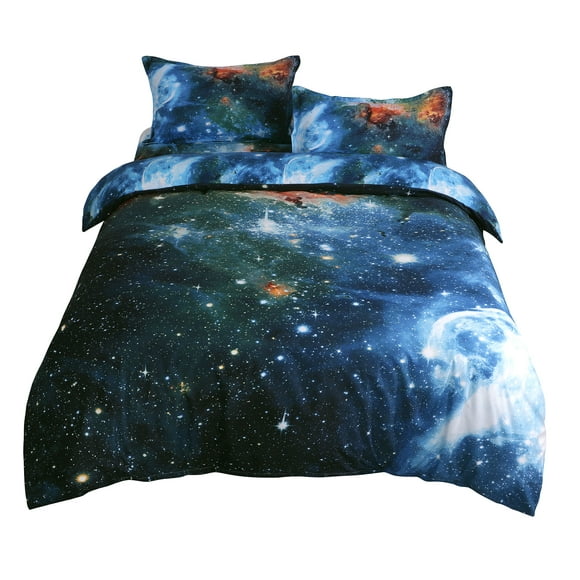 PiccoCasa 4pcs Galaxy Bedding Set Twin Size with Flat Sheet & Pillowcase Multicolor