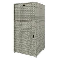 Outdoor Towel Rack for Pool, Rattan Storage Cabinet w/ Drawer - Gray