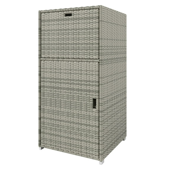 Outdoor Towel Rack for Pool, Rattan Storage Cabinet w/ Drawer - Gray