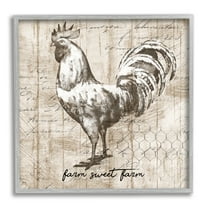 Stupell Industries Farm Sweet Farm Phrase Vintage Rooster and Text Animals & Insects Painting Gray Framed Art Print Wall Art, 24 x 24