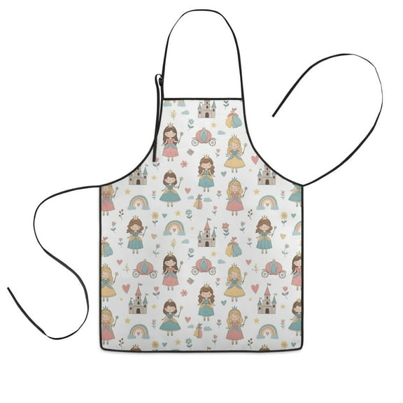 Colorful Princess Castle Pattern Kids Aprons for Girls and Boys,Adjustable Neck Strap Toddler Aprons for Kids Cooking Baking