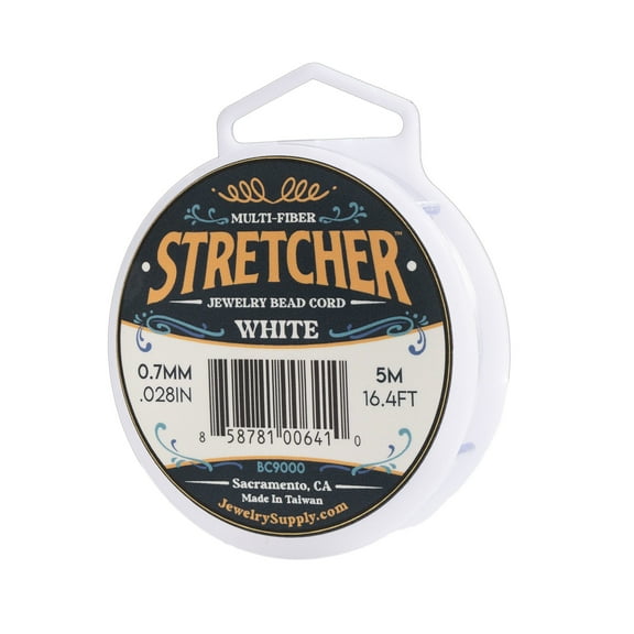 Stretcher Beading Cord – Multi-Fiber Stretchy Jewelry Bead Cord – White Color, 0.7mm Diameter, 5 Meter Spool – Jewelry Making Cord for Creating Necklaces, Bracelets, and