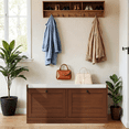 thumbnail image 7 of Brown Shoe Bench, Modern Entryway Bench with 2 Flip Drawers, Shoe Rack Bench with Padded Seat Cushion, Wooden Shoe Storage Bench for Entryway, Bedroom and Apartment, 7 of 7