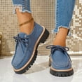 thumbnail image 2 of Rokment Womens Vintage Fashion Sneakers 2026 Spring Fall Suede Leather Lace up Chunky Mid Heel Casual Oxfords Dress Loafers Walking Shoes Blue Size 8, 2 of 6