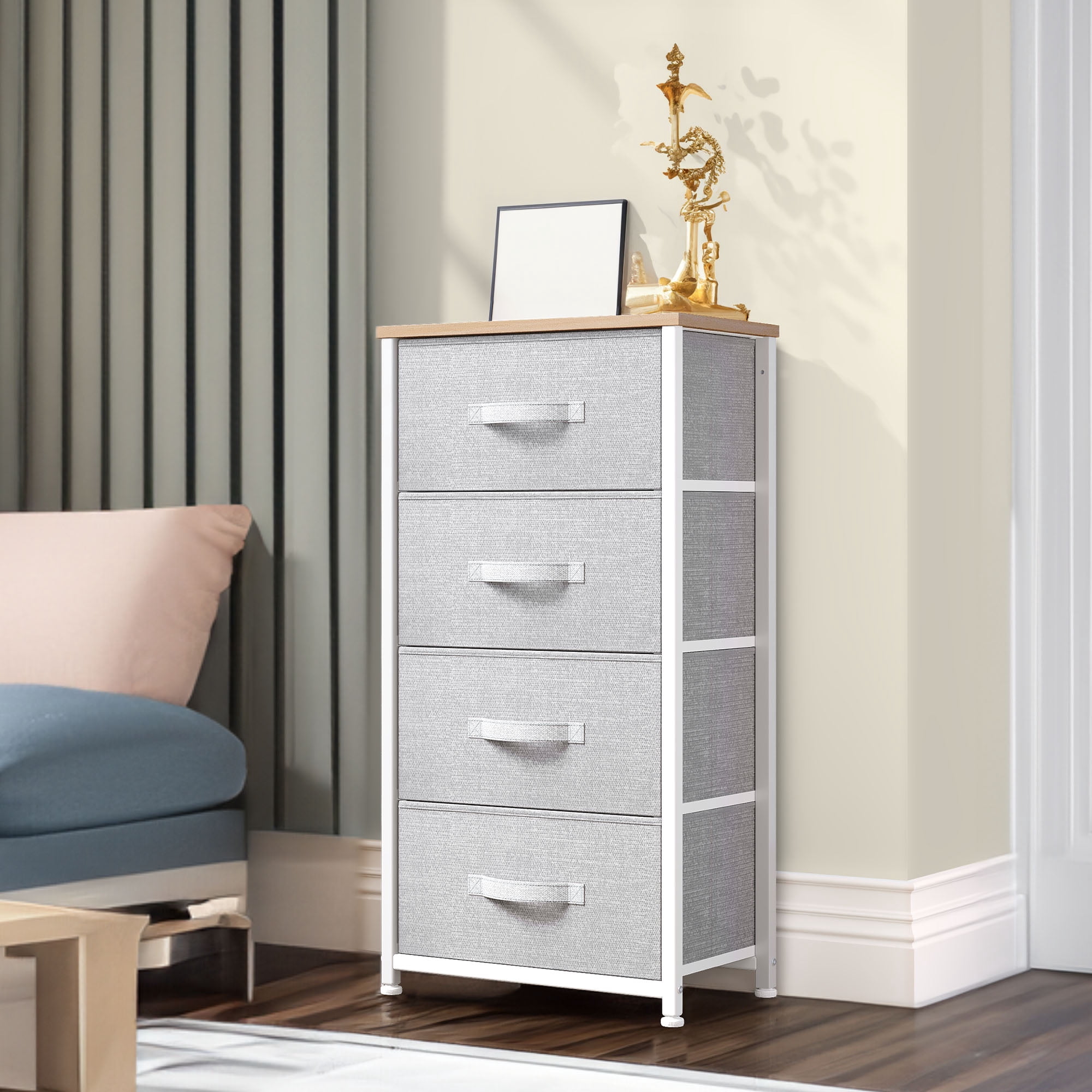 YINTATECH 4 Drawer Dresser Storage Unit Shelf Organizer Bins Chest Fabric Drawers, Light Gray"