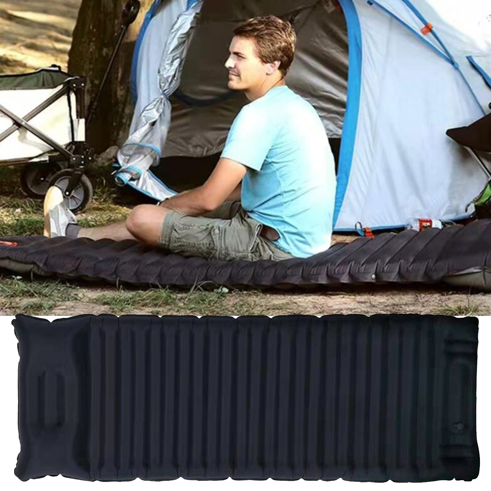 Matelas De Camping Gonflable Orange - 196x68x8 Cm - Pompe à Pied Intégrée - Léger, Imperméable - Pour Randonnée