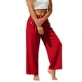 thumbnail image 4 of Miluxas Womens Solid Wide Leg Ankle Pants Elastic High Waisted Straight Leg Cropped Pants with Pockets Work office Dressy Trousers Streetwear Red, 4 of 9