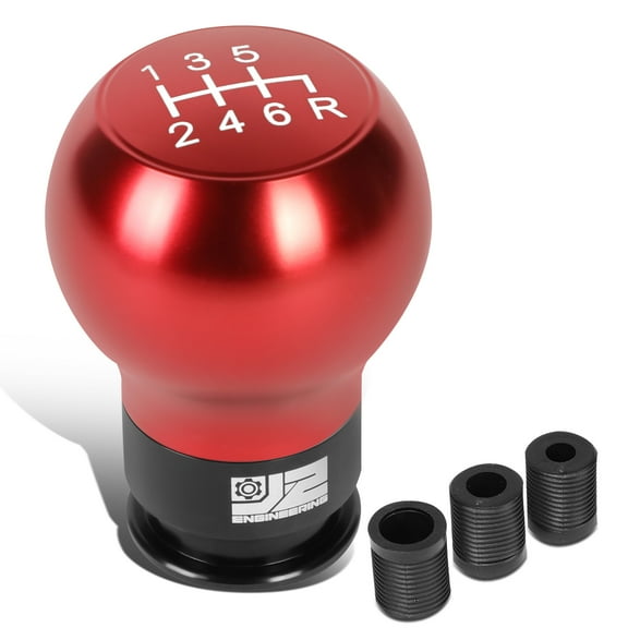 J2 Engineering Universal Red Manual Car Shifter Knob Aluminum Teardrop Shape Remove Thread Base with Adapter J2-SK-003-RD