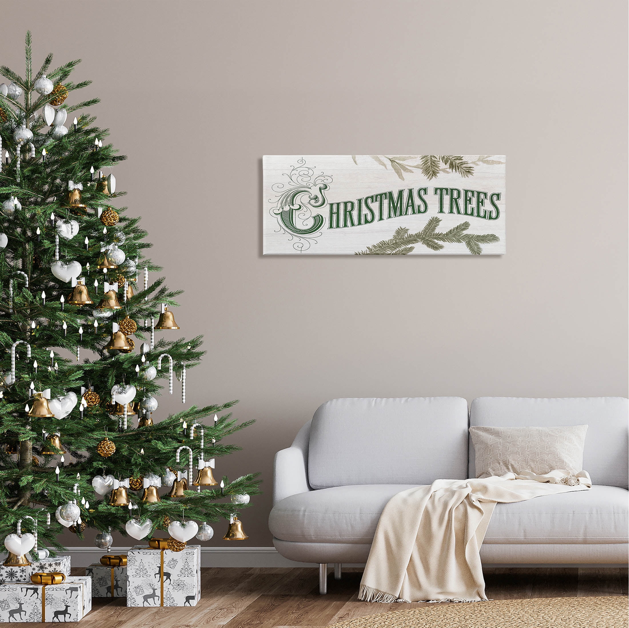 Stupell Industries Christmas Trees Ornate Letters Graphic Art Gallery Wrapped Canvas Print Wall Art, Design by Lil' Rue