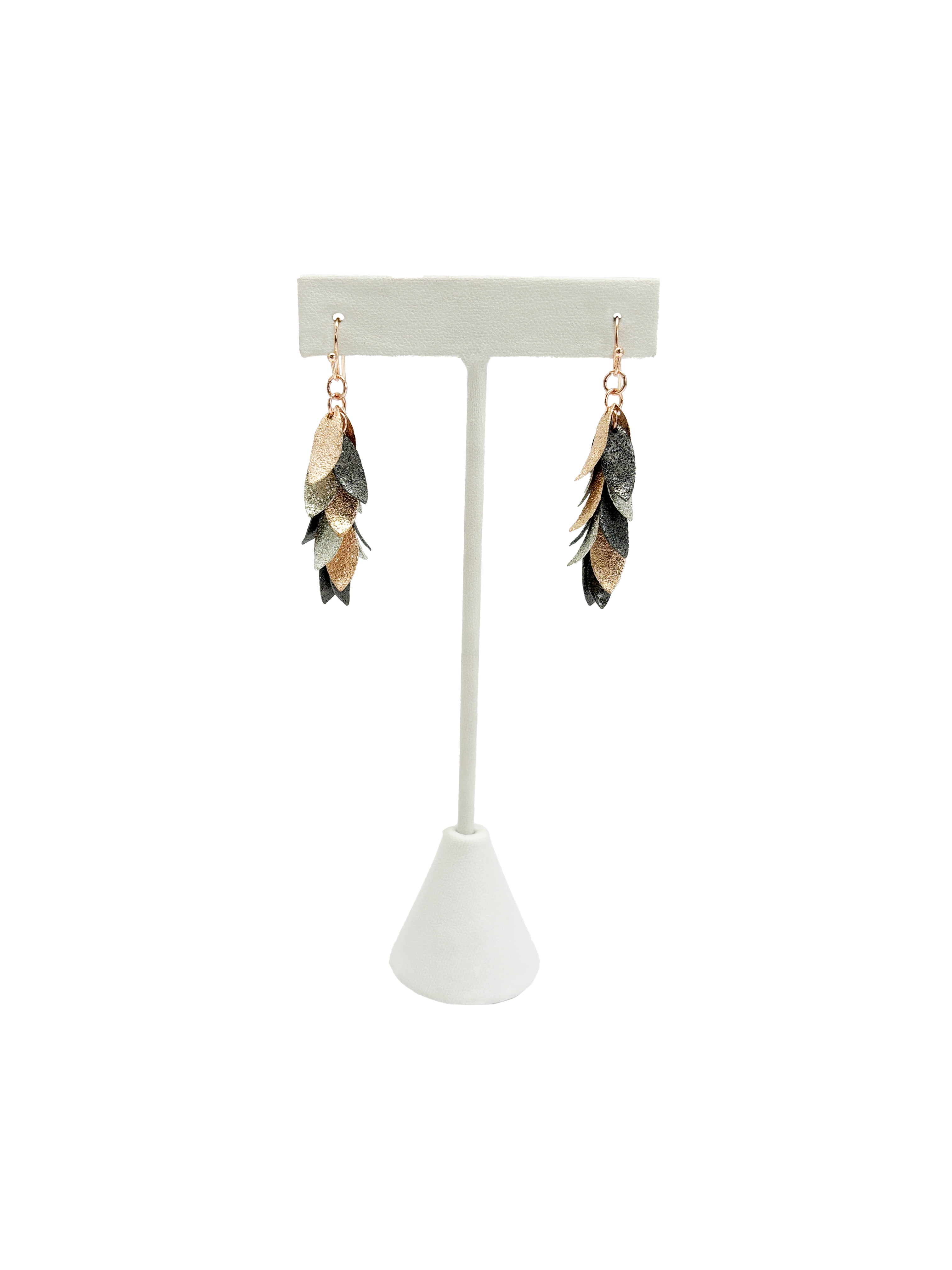 Time and Tru Women's Tri Tone Cascading Leaf Linear Drop Earrings