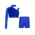 thumbnail image 2 of TTAO Kids Girls Ballet Latin Dance Costume Sparkly Crop Tops and Shorts 2 Pcs Gymnastics Figure Skating Outfit Blue 6, 2 of 6
