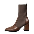 thumbnail image 1 of NECHOLOGY Botas Mujer Adulto Femenino Zapatos Botines de mujer Botines de mujer Otoño e Invierno tacón grueso tacón medio puntiagudo calcetines de tela zapatos Color sólido estilo Casual (Brown, 6.5), 1 of 7