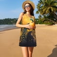 thumbnail image 3 of Easygdp Elegant Gold Leaf Peacock para Vestido Transpirable de Mujer, Vestido Suelto de Manga Corta con Pliegues y Bolsillos para el Verano, 3 of 7