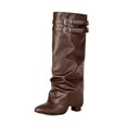 thumbnail image 4 of OKBOP Women's Knee High Boots Slip-On Pointy Toe Slouch Buckle Strap Low Heel Boots for Fall Winter Boots Sizes 40, 4 of 5