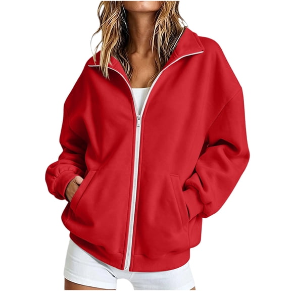 Perfectbot Women's Stand Collar Zip Up Sweatshirt, Oversized Long Sleeve Fall Winter Pullover with Pockets