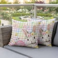 thumbnail image 4 of Spring Easter Pillow Covers 2 Pack Rabbit Egg Colorful Flower Butterfly Plaid Pillowcase Waterproof Outdoor Throw Pillow Cover for Patio Garden Square Cushion 26”x26”, 4 of 9