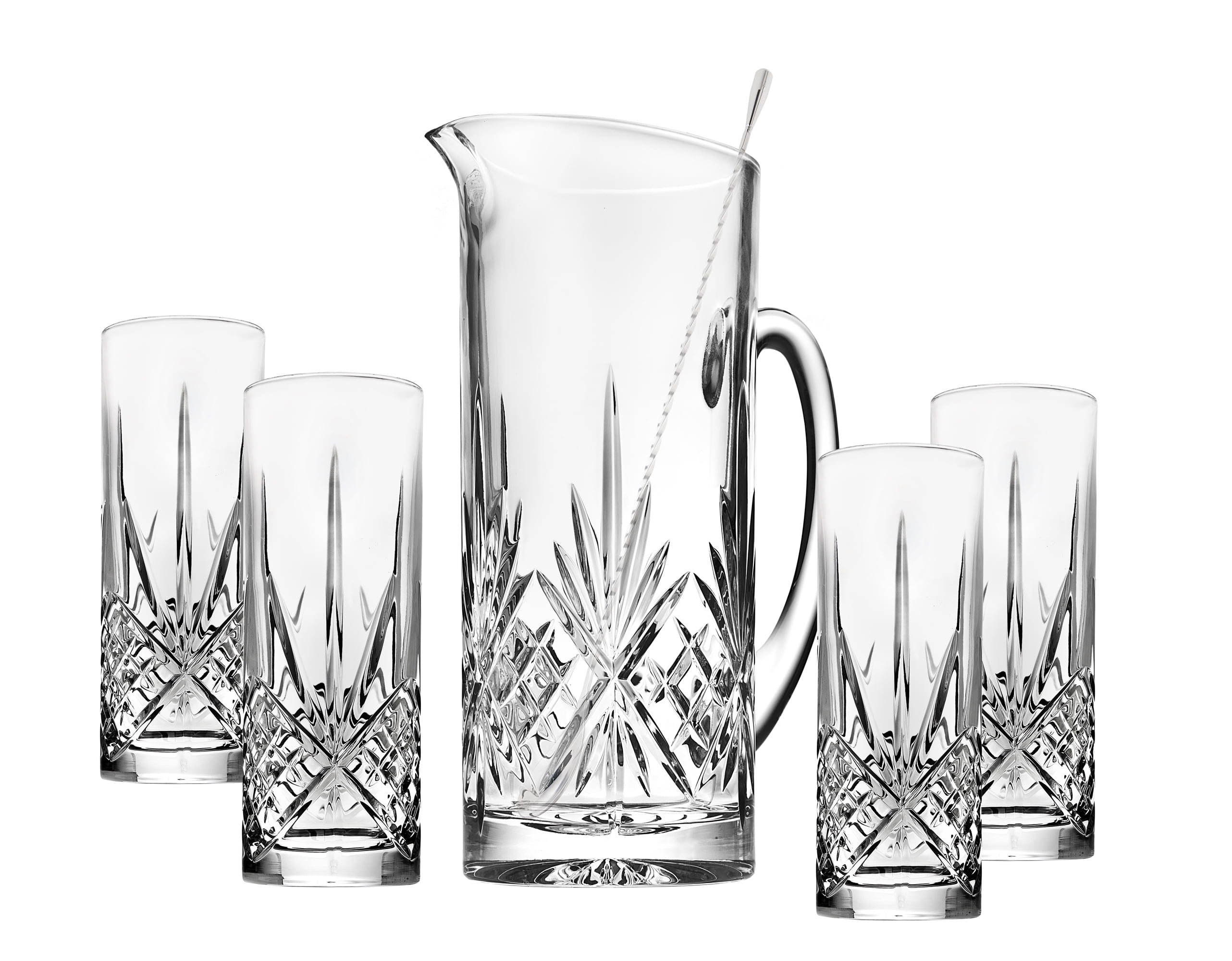 Dublin Crystal 6 Piece Pitcher 34oz & Tom Collins Glass 12oz Set