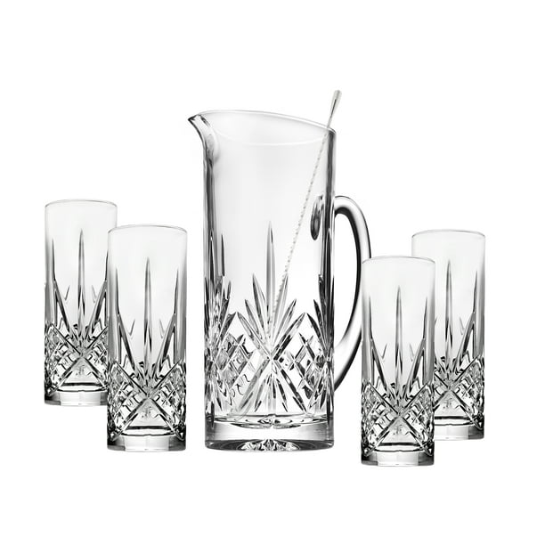 Dublin Crystal 6 Piece Pitcher 34oz & Tom Collins Glass 12oz Set