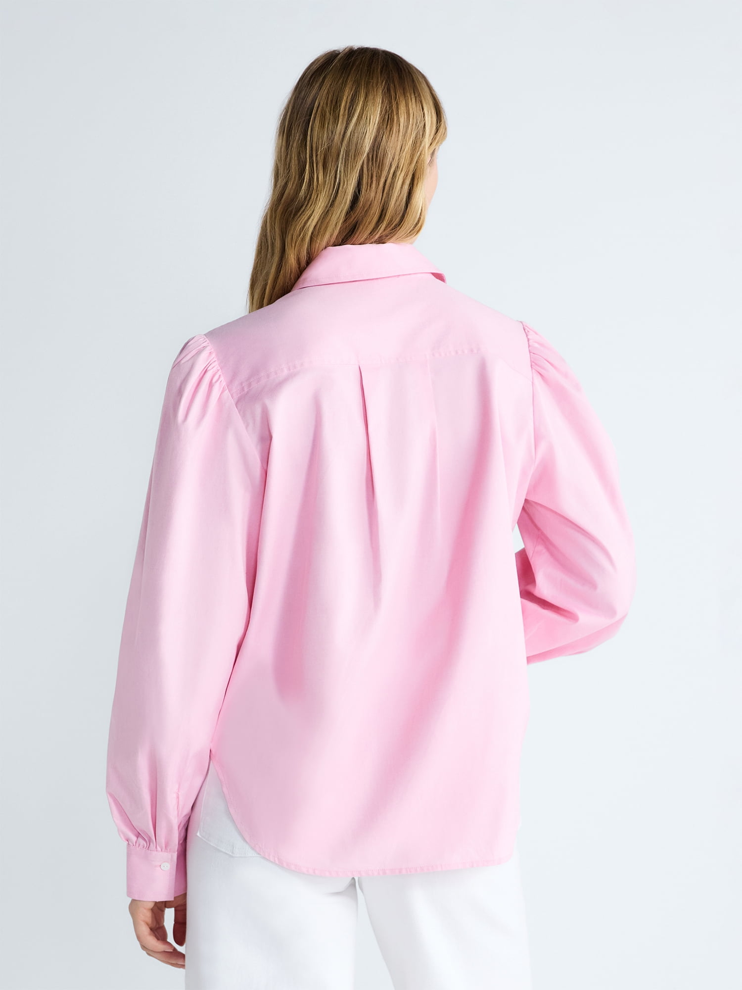 Free Assembly Women's and Women's Plus 3D Floral Cotton Shirt with Long Sleeves, Size XS-4X