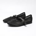 thumbnail image 4 of Gpaecead Women's Rhinestone Mesh Breathable Flats Closed Toe Thin Strap Buckle Versatile Glam Summer Shoes, Black, 4 of 7