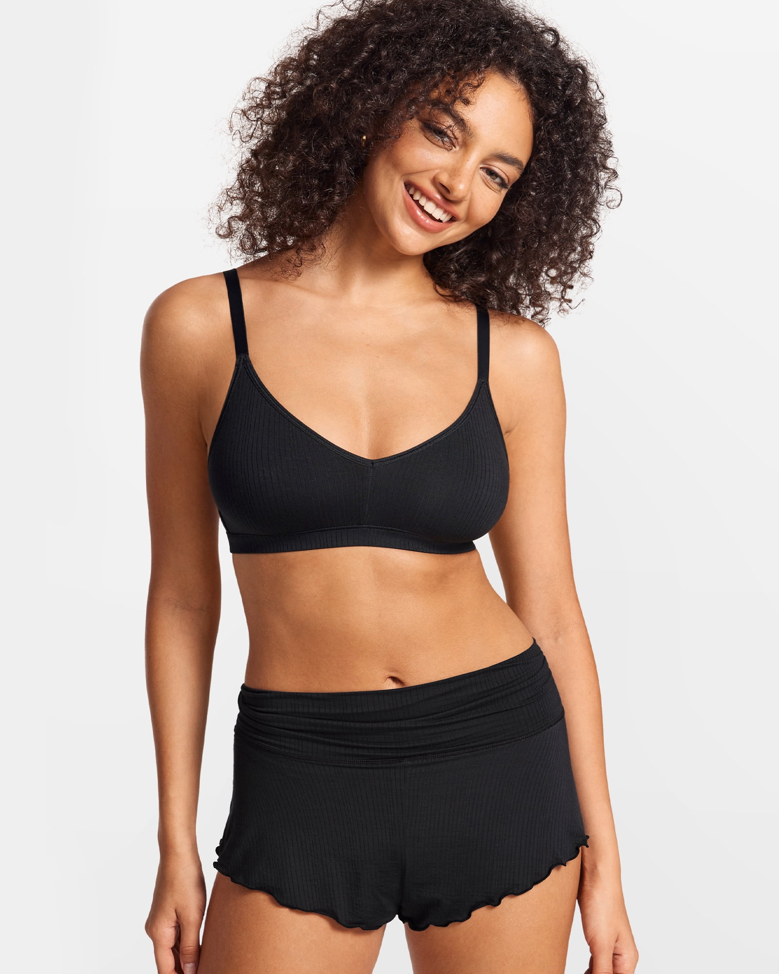 Women's Natrelax No Underwire Comfort Bralette Ribbed Wireless Bra Sleep Unlined V Neck Bras Soft Everyday