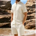 thumbnail image 2 of Uwinwear Men's Summer Outfits Sets Big And Tall Waffle Knit Mock Neck Short Sleeve Shirt and Drawstring Shorts Set Casual 2 Piece Outfit,Beige,M, 2 of 4