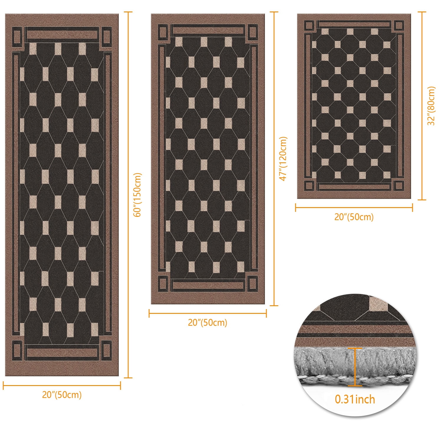 TECHVIDA Kitchen Rugs 2 Piece,kitchen mats for floor, Non-Slip Machine Washable Rugs,Vintage Kitchen Mat for Hallway Laundry Room Sink