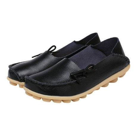 

Zizocwa Women S Driving Loafers Leather Comfortable Breathable Slip On Casual Shoes Non Slip Bowknot Loafer Flat Walking Soft Shoes Black Size8.5