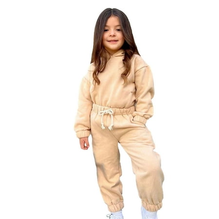 

Kids Toddler Baby Girl 2PCS Tracksuit Set Solid Color Hoodies Sweatsuits Long Sleeve Pullover Sweatshirt and Jogger Sweatpant Outfits