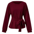 thumbnail image 4 of DHFJKG Sweatshirt For Women Tie Waist Raglan Sleeve Solid Color Round Neck Pullover Lightweight Soft Tops, 4 of 4