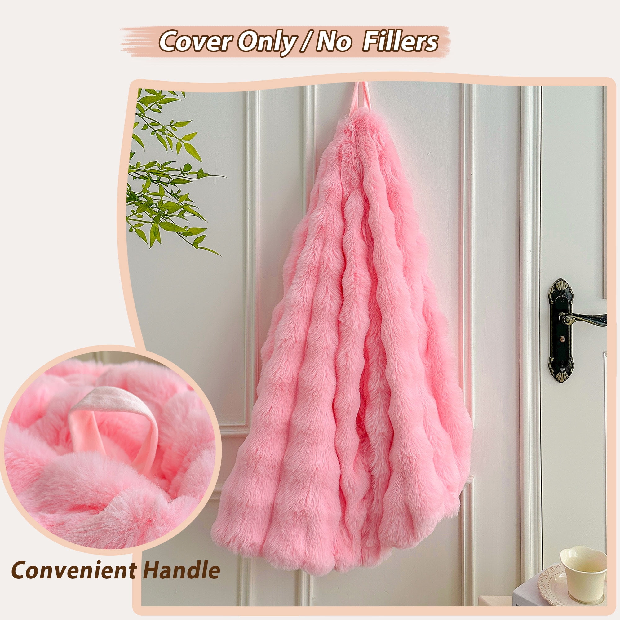 LIFEREVO Kids Fluffy Faux Rabbit Fur Bean Bag Chair Cover (No Filler), Soft Luxury Fuzzy Stuffed Animal Storage Bubble Bean Bag for Plush Toys, Cute Shaggy Furry Beanbag Cover Girls Adults, Pink