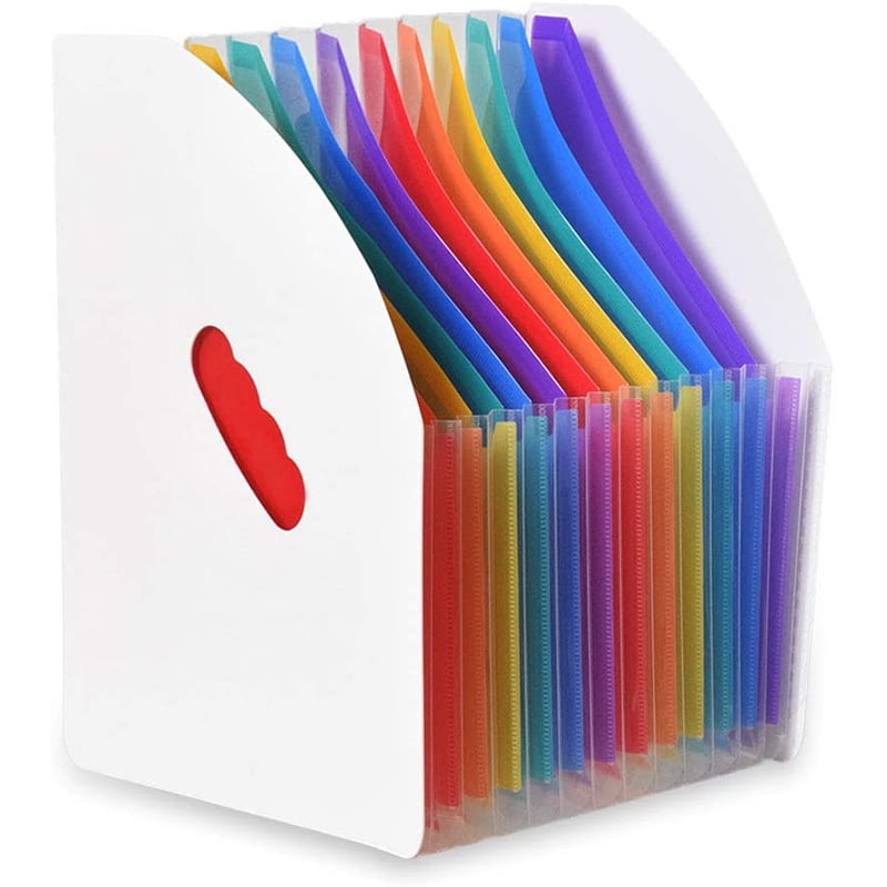 SAYEEC Rainbow Expanding File Holder Folder Standing A4 Vertical Mini File Organizer Magazine Basket Desktop 13 Pockets File Holder with Handle for Students Examination Paper/Bills/Office/Study 