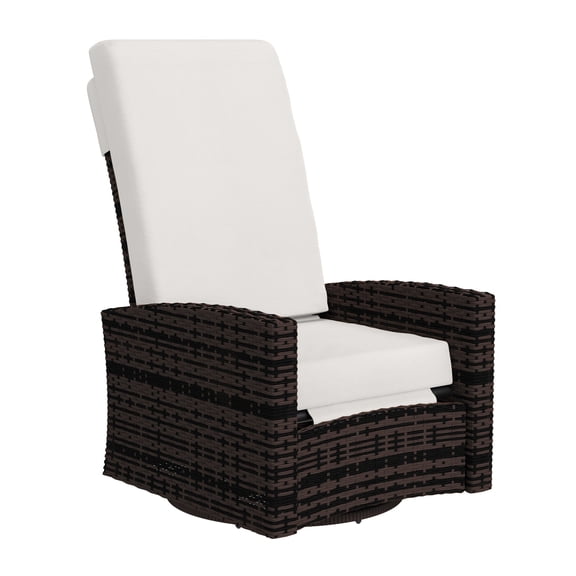 Outdoor Wicker Swivel Recliner Chair, 360° Rotating Patio Recliner with Footrest, Water-resistant Cushions, Khaki for Patio, Porch, Poolside