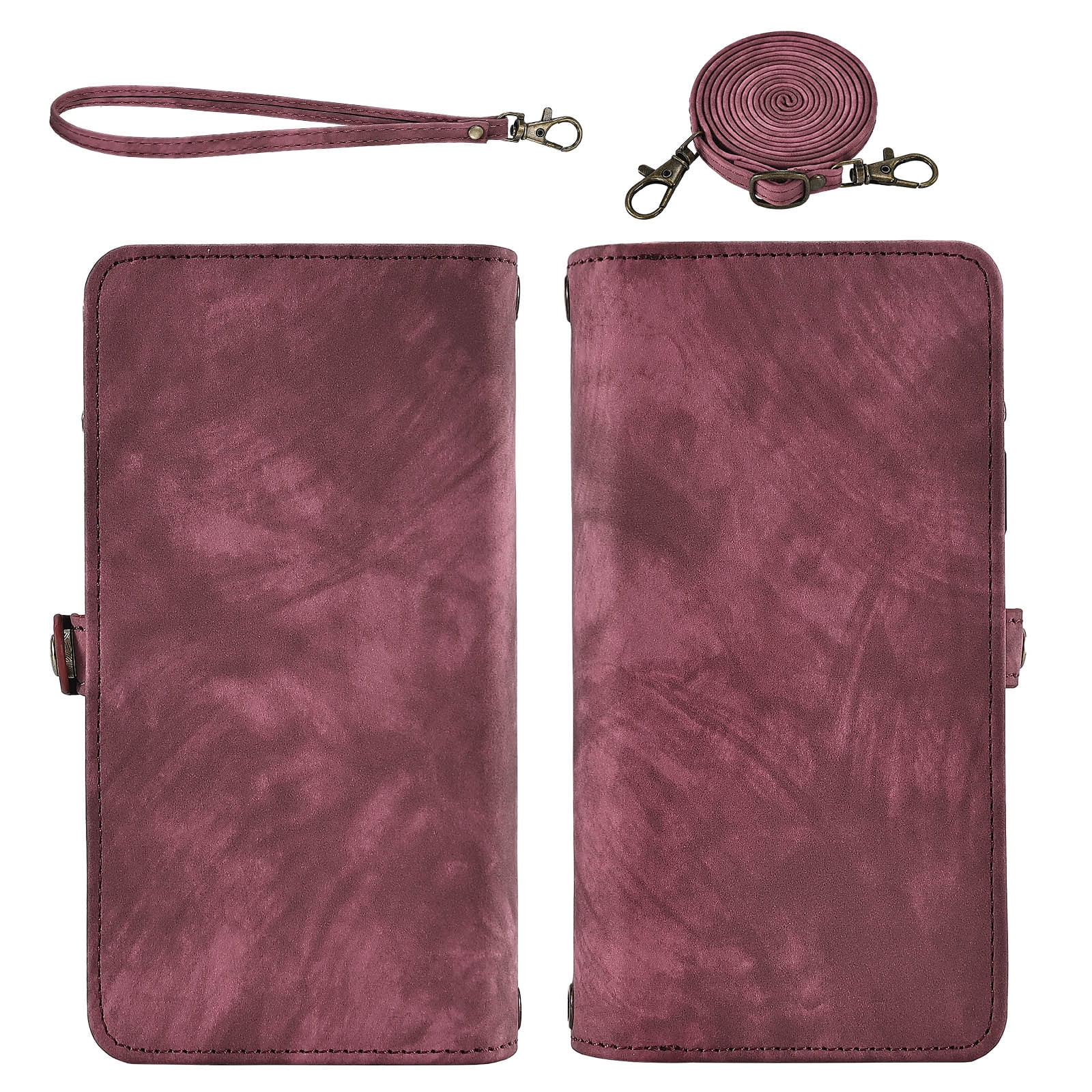 Asuwish Compatible with Motorola Moto G 5G 2024 Phone Case Zipper Wallet Detachable Tempered Glass Screen Protector Crossbody Lanyard Strap Flip Card Holder Cell Cover for G5G 5 G G5 Women Girls Red