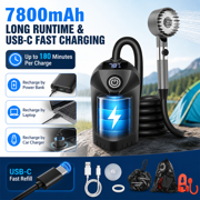 Portable Shower for Camping with 7800mAh Battery, Rechargeable Camping Shower with Intelligent LED Display, 3 Spray Modes, IPX8 Waterproof Outdoor Camp Pump for Hiking, Travel, Car, Pet