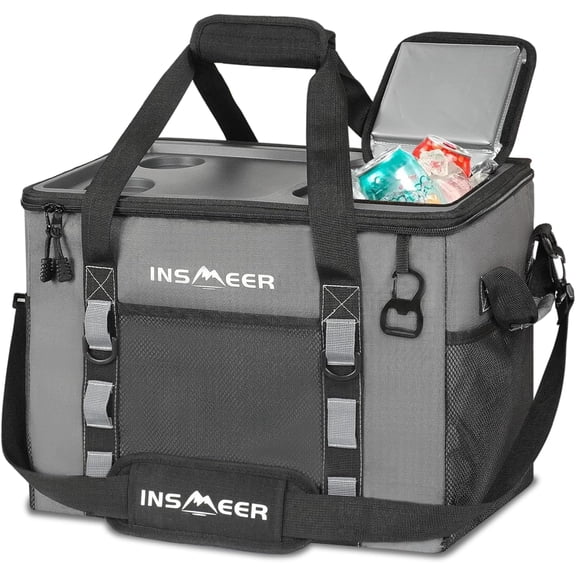 Soft Cooler Bag with Hard Shell and 2 Cup Holders 40L Insulated Leakproof Collapsible Cooler for Travel Beach Camping Picnic