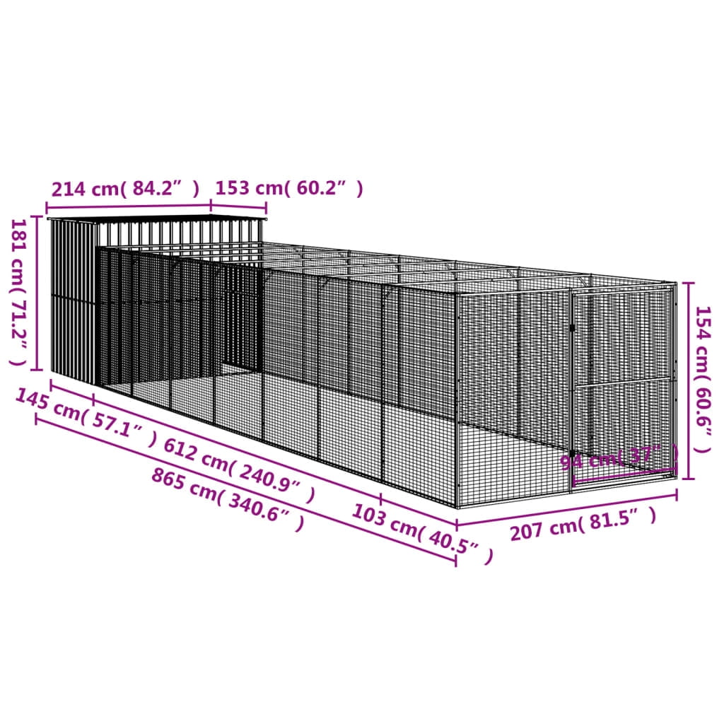 vidaXL Dog House Outdoor Dog Kennel Animal Cage with Roof Galvanized Steel