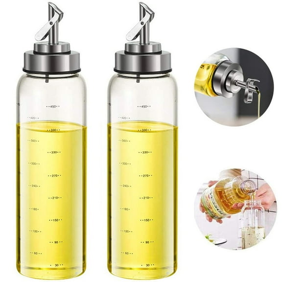 FARI Olive Oil Dispenser Bottles, Automatic Opening and Closing Oil Pot, 2 Pack of 17oz Oil and Vinegar Lead-Free Glass Cooking Oil Cruet for Kitchen