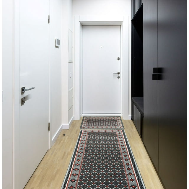Gloria Non Slip Rubber Back Kitchen Rug Kitchen Runner Kitchen Mat Anti Slip Carpet (Checkered-Gray Runner (20"x59"))