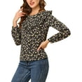 thumbnail image 4 of Blusa de manga larga con cuello de volantes y estampado floral para mujer INSPIRE CHIC, color negro, talla L, 4 of 5