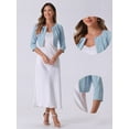 thumbnail image 2 of DARING DIVA Women's 3/4 Sleeve Shrug Top Collarless Pleated Open Front Cropped Cardigan L Light Blue, 2 of 6