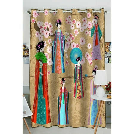PHFZK Asian Window Curtain, Girl in Retro Costume Window Curtain Blackout Curtain For Bedroom living Room Kitchen Room 52x84 inches One Piece