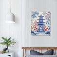 thumbnail image 3 of Nawypu White Coral Navy Blue Asian Chinoiserie Pagoda Canvas Wall Art Printed Ready to Hang Canvas Pictures Artwork Posters Decoration for Living Room Bedroom Office Coffee Club New Home, 3 of 4