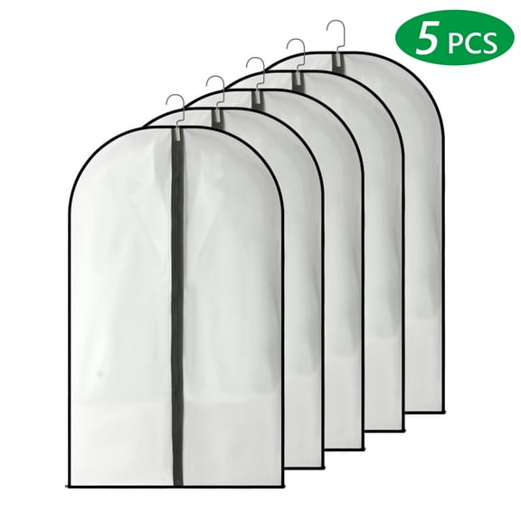 Tripumer 5 Pcs Hanging Garment Bags Lightweight Suit Bags 24 x 40 inch PEVA Garment Covers Clear Garment Bags Full Zipper Breathable Clothes Protectors for Closet Storage Black Side