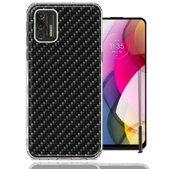 MUNDAZE For Motorola Moto G Stylus 2021 Carbon Fiber Look Double Layer Phone Case Cover