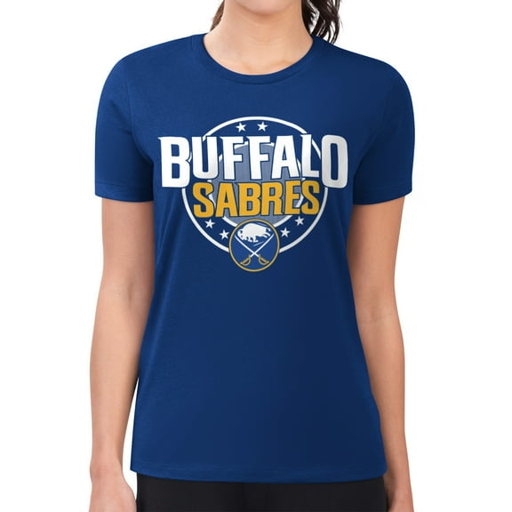 Women's G-III 4Her by Carl Banks Royal Buffalo Sabres Super-Slim Lightweight Pinstripe Circle Graphic T-Shirt