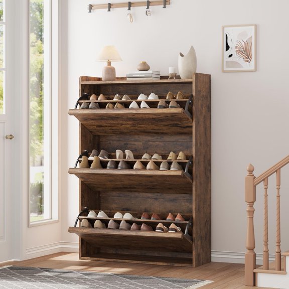 COZONY Shoe Cabinet with 3 Flip Drawers, Wooden Hidden Shoe Organizer for Entryway