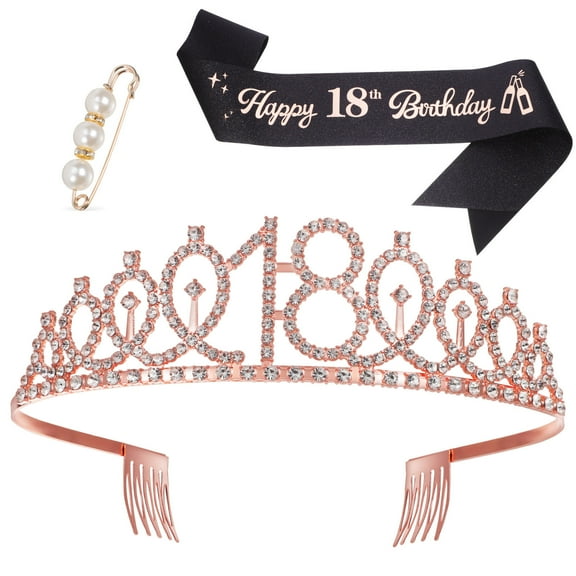 FRCOLOR 1 Set Birthday Tiara And Sash Girls Celebration Headband Sparkly Rhinestone Headdress Sash For 18th Birthday Decorations